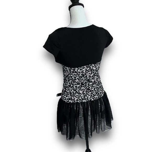 Byer Wear - Vintage Black & White Drop Waist Formal Midi/Mini Dress - Picture 3 of 8